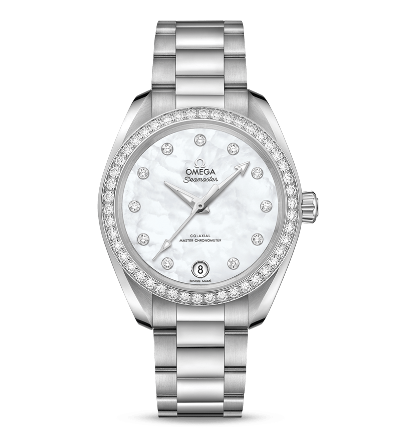 Omega Women's Watch Seamaster Aqua Terra Design with White Dial Presented on Stainless Steel Bracelet
